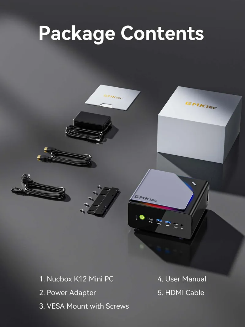 GMKtec MINI PC K12 AMD Ryzen 7 H 255 DDR5 M.2 PCIE SSD WIFI6 BT5.2 2*2.5G Lan Windows 11 Pro Desk Office Mini PC Gaming Computer