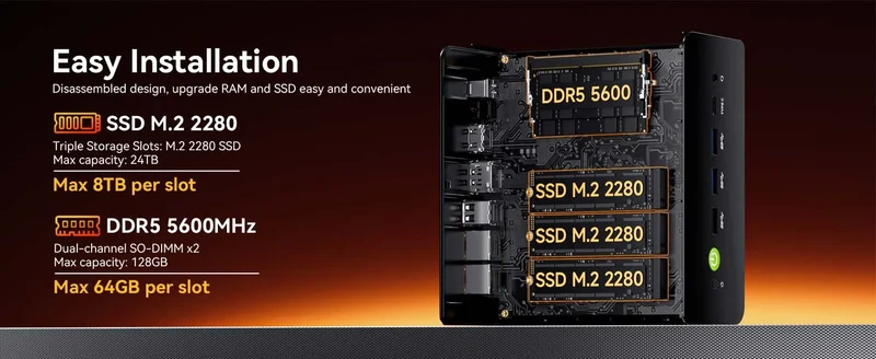 GMKtec MINI PC K12 AMD Ryzen 7 H 255 DDR5 M.2 PCIE SSD WIFI6 BT5.2 2*2.5G Lan Windows 11 Pro Desk Office Mini PC Gaming Computer