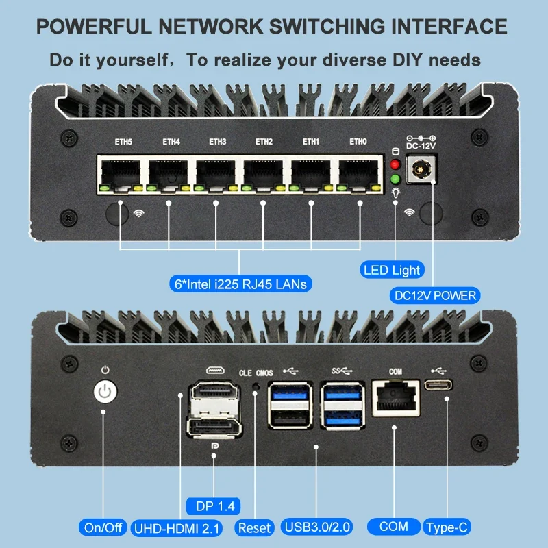 Intel Pentium Gold 8505 Soft Router 6 Lans I226-V 2.5G Fanless Mini PC COM HD DP USB Type-C DDR5 SATA PfSense Firewall Appliance