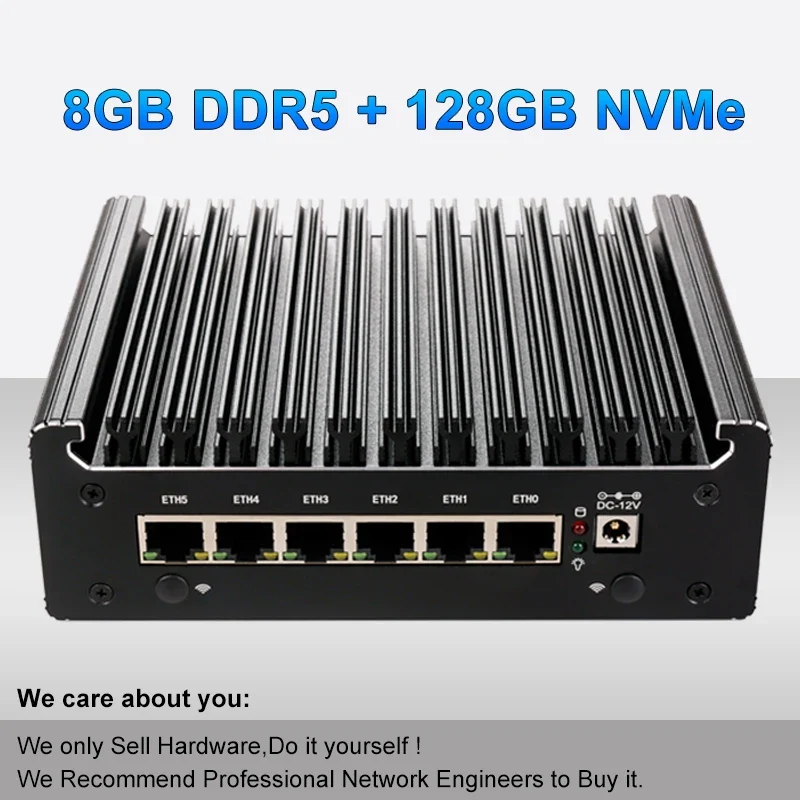 Intel Pentium Gold 8505 Soft Router 6 Lans I226-V 2.5G Fanless Mini PC COM HD DP USB Type-C DDR5 SATA PfSense Firewall Appliance