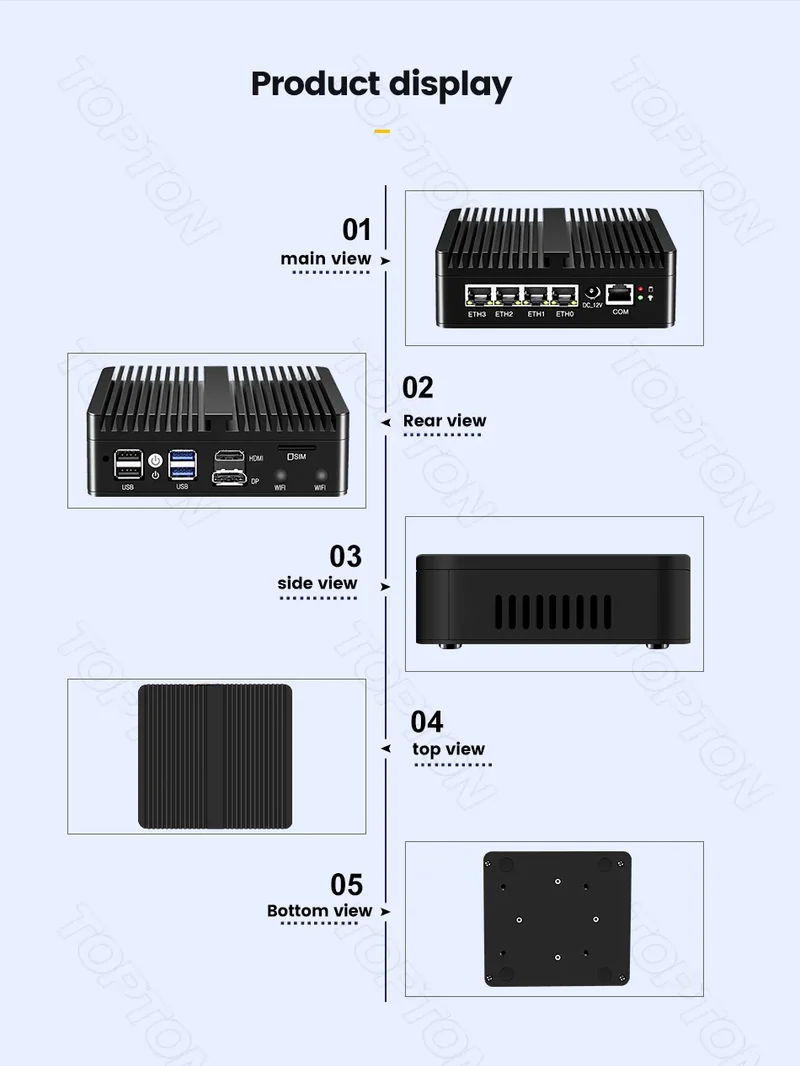 Topton New Intel N150 Firewall Computer J6412 J5005 6305 Soft Router 4x2.5G i226 LAN Industrial Fanless Mini PC pfSense OPNsense