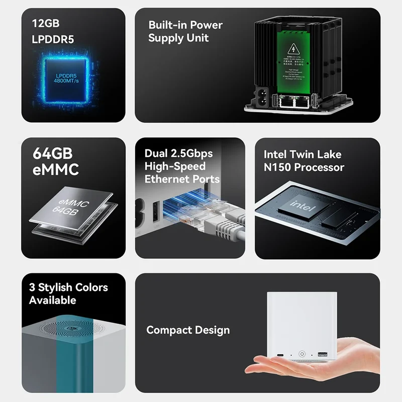 Beelink ME Mini ME Pro Intel Twin Lake N150 LPDDR5 4800MHz 16GB RAM 1T SSD WiFi6 4K Dual Lan Home Network Storage NAS Mini Host