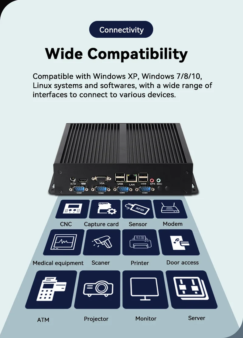 XCY Fanless Industrial Mini PC Intel Core I5-3317U 4x COM DB9 8x USB Support Windows XP/7/8/10 Linux