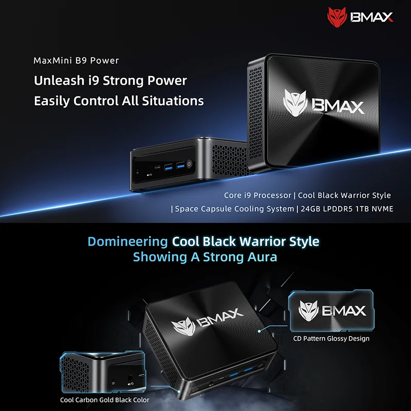 BMAX B9 Power Mini PC with Intel i9-12900HK 14-Core, 24GB DDR5 1TB NVMe SSD, Windows 11, Iris Xe Graphics, Dual 4K, WiFi 6