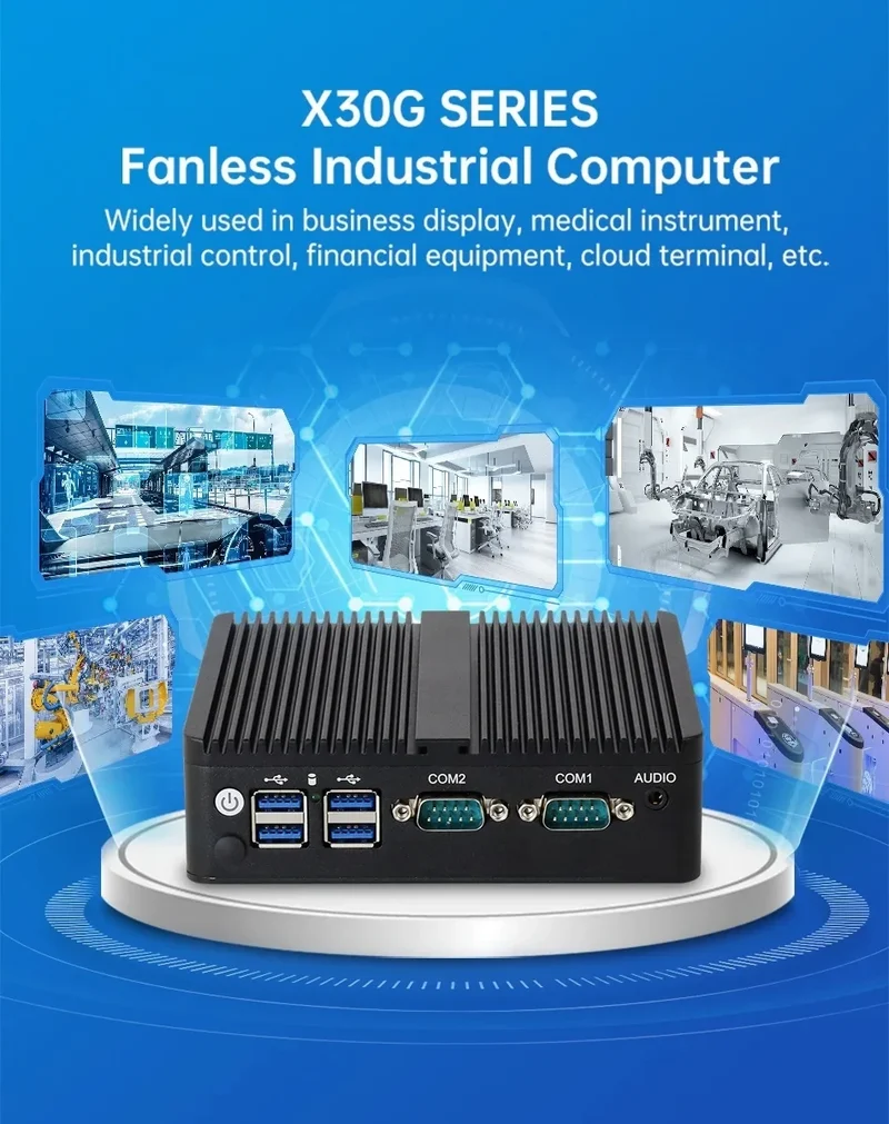 BEBEPC Fanless Industrial Mini PC with Intel Celeron J6412 J1900 Support Linux Computer with 2xRS232/485 2xGbE LAN Win10 Ready