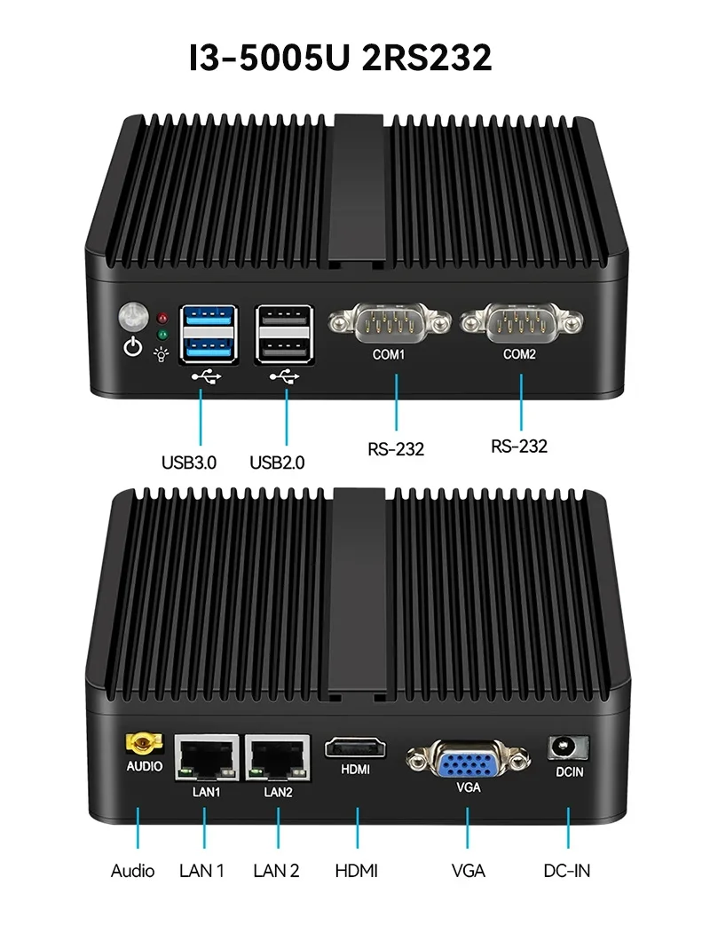 BEBEPC Fanless Industrial Mini PC with Intel Celeron J6412 J1900 Support Linux Computer with 2xRS232/485 2xGbE LAN Win10 Ready