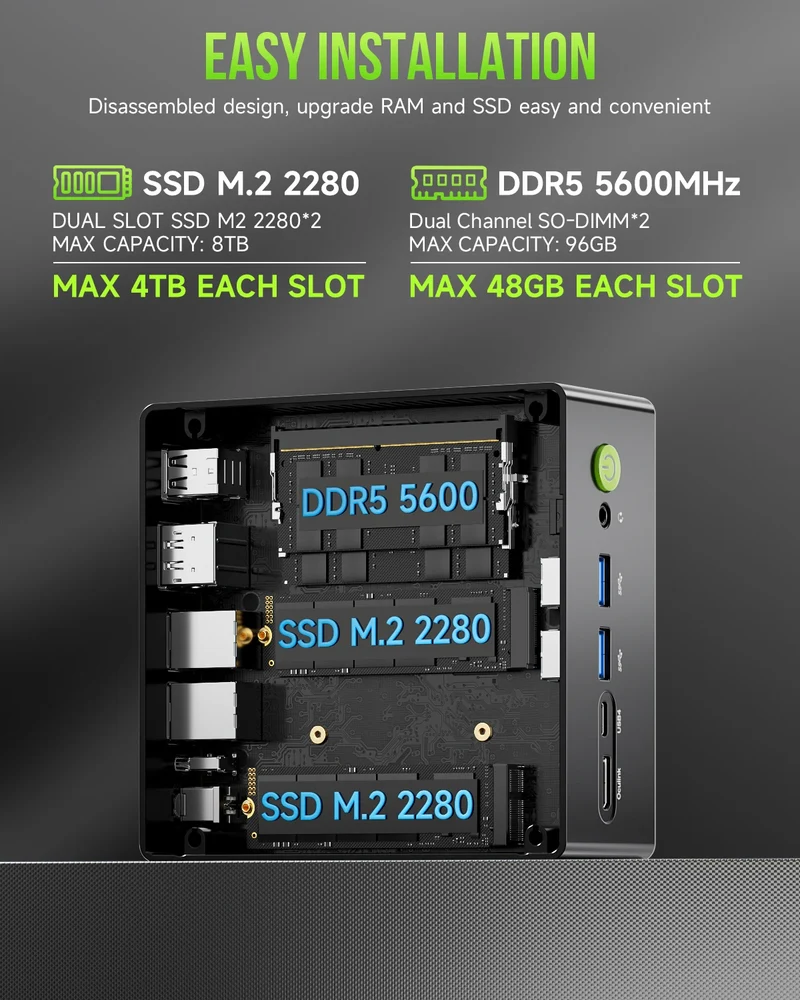 GMKtec K11 Mini PC AMD Ryzen 9 8945HS PC Gaming OCuLink DDR5 5600MHz 16GB/32GB RAM 512GB/1TB SSD Barebone USB4 Dual 2.5G LAN