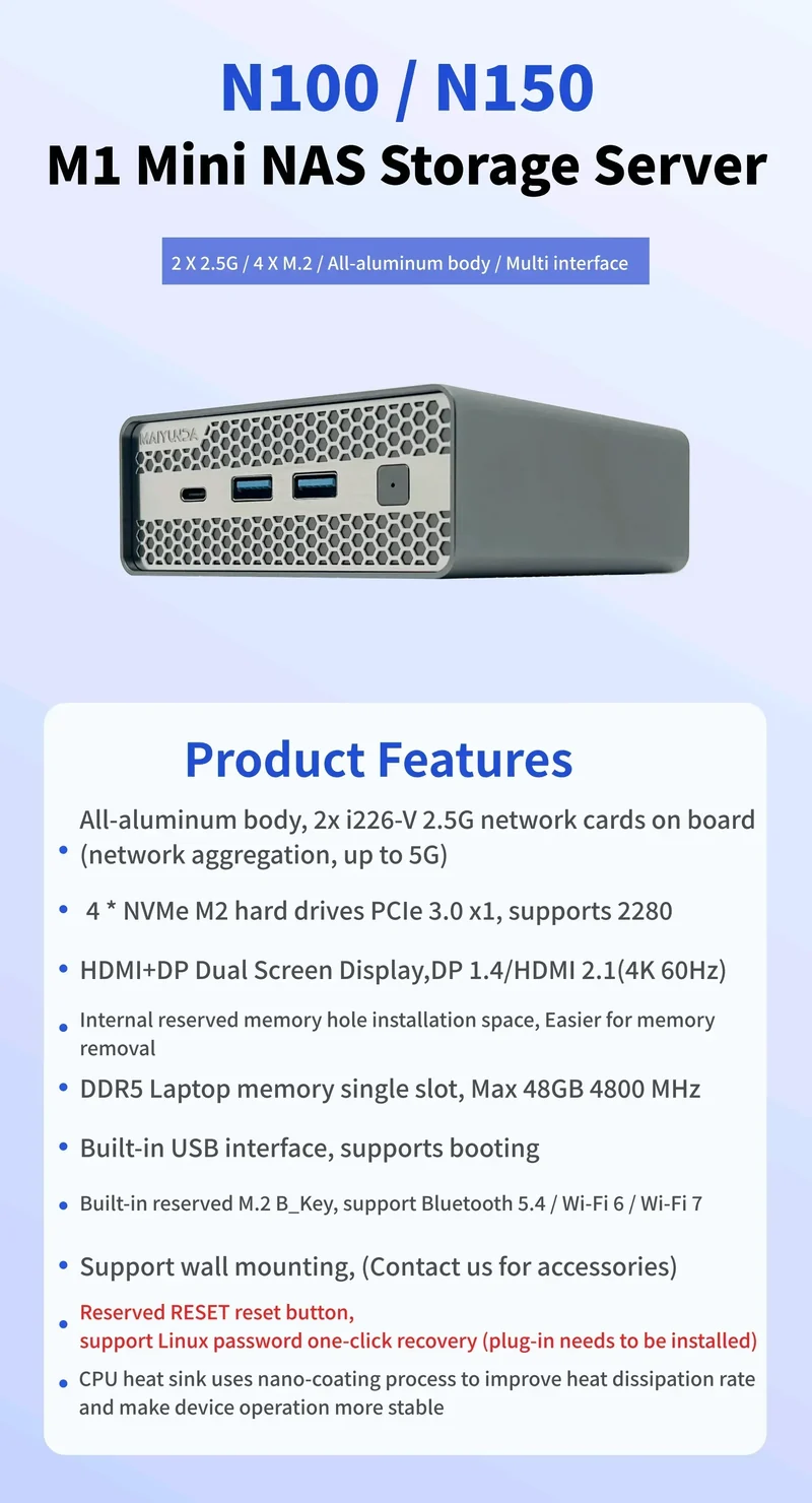 SZBOX M1S Intel N100/N150 MINI PC Windows 11 Pro DDR5 4800MHz 4*M.2 SSD RJ45 4k HD Desktop DIY NAS Host Metal Case Soft Router