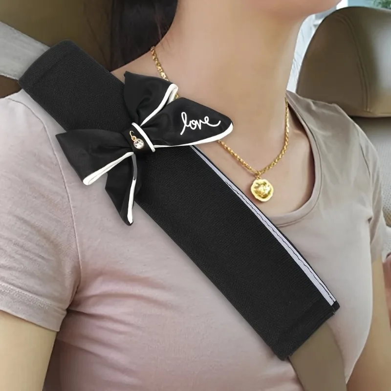 2pcs Cute Women Bowknot Car Seat Belt Cover Auto Seat Belt Shoulder Strap Harness Cushion Protector Pads Decoration Protection