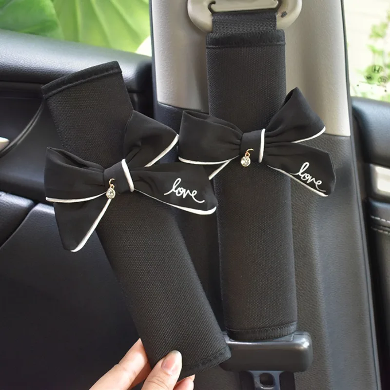 2pcs Cute Women Bowknot Car Seat Belt Cover Auto Seat Belt Shoulder Strap Harness Cushion Protector Pads Decoration Protection