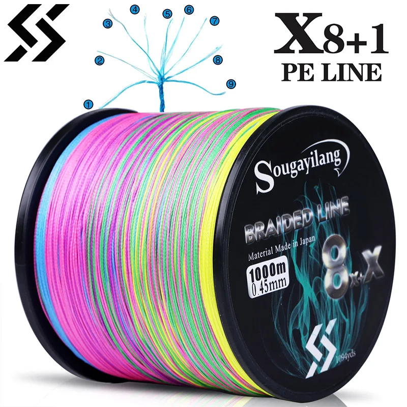 Sougayilang 9 Strands Strong PE Fishing Line Wires 300M 500M 1000M Strong Abrasion Resistance Multifilament Fishing Line