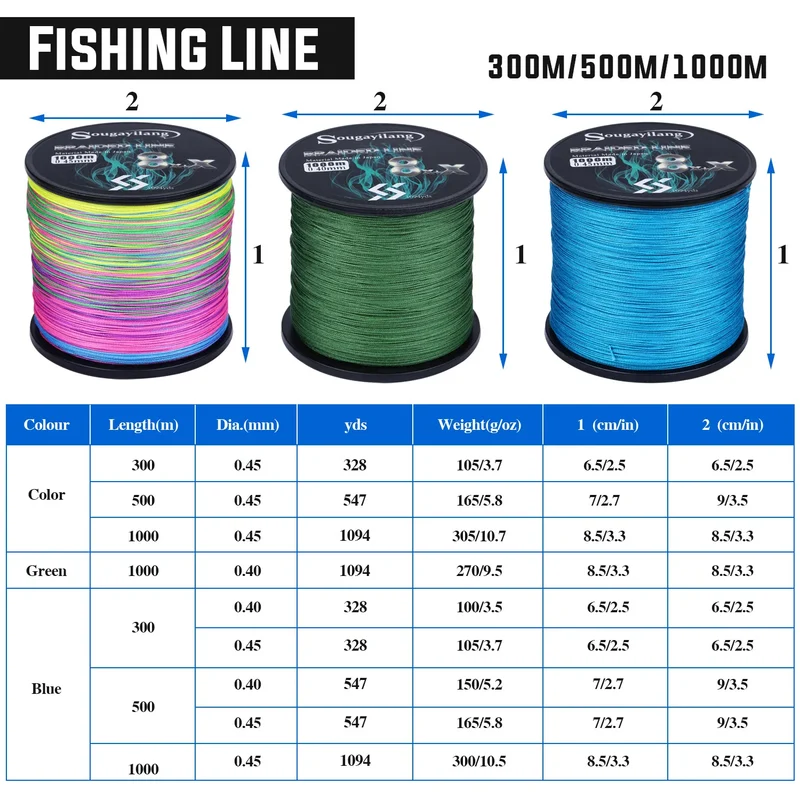 Sougayilang 9 Strands Strong PE Fishing Line Wires 300M 500M 1000M Strong Abrasion Resistance Multifilament Fishing Line