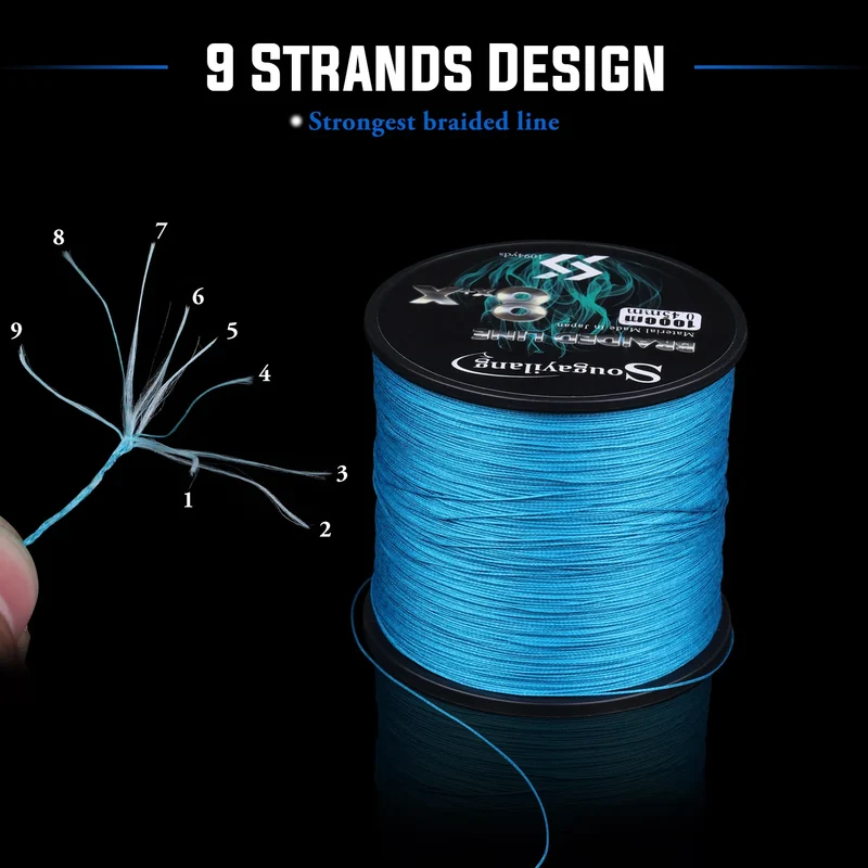 Sougayilang 9 Strands Strong PE Fishing Line Wires 300M 500M 1000M Strong Abrasion Resistance Multifilament Fishing Line