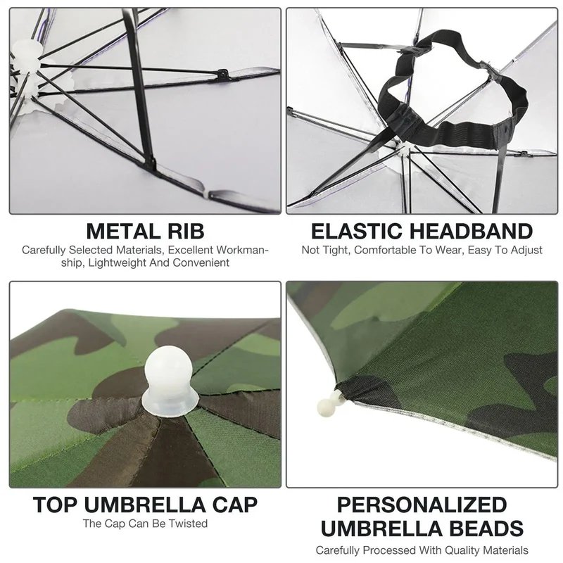 Foldable Head Umbrella Hat Portable Foldable Rain Umbrella Hat Outdoor Fishing Sunshade Hat for Golf Gardening Camping