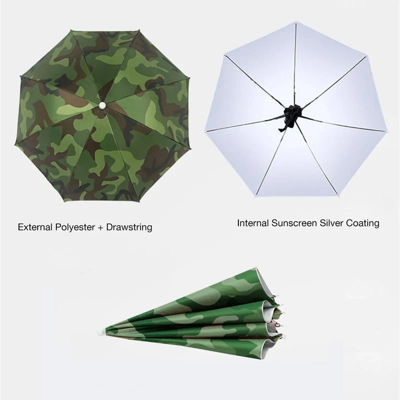 Foldable Head Umbrella Hat Portable Foldable Rain Umbrella Hat Outdoor Fishing Sunshade Hat for Golf Gardening Camping