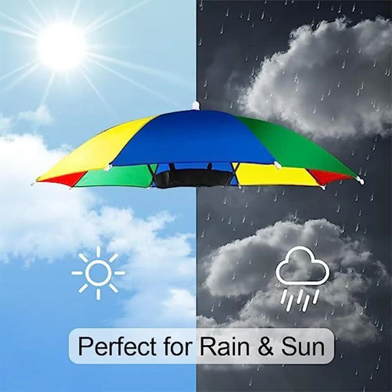 Foldable Head Umbrella Hat Portable Foldable Rain Umbrella Hat Outdoor Fishing Sunshade Hat for Golf Gardening Camping