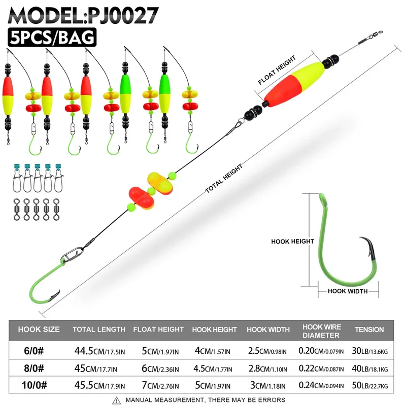 PROBEROS 5pcs 6/0 8/0 10/0 Artificial Catfish Rigs with Rattler High Quality Fishing Equipment for Freshwater Fishing Wholesale
