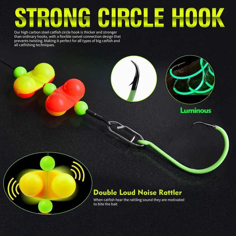 PROBEROS 5pcs 6/0 8/0 10/0 Artificial Catfish Rigs with Rattler High Quality Fishing Equipment for Freshwater Fishing Wholesale
