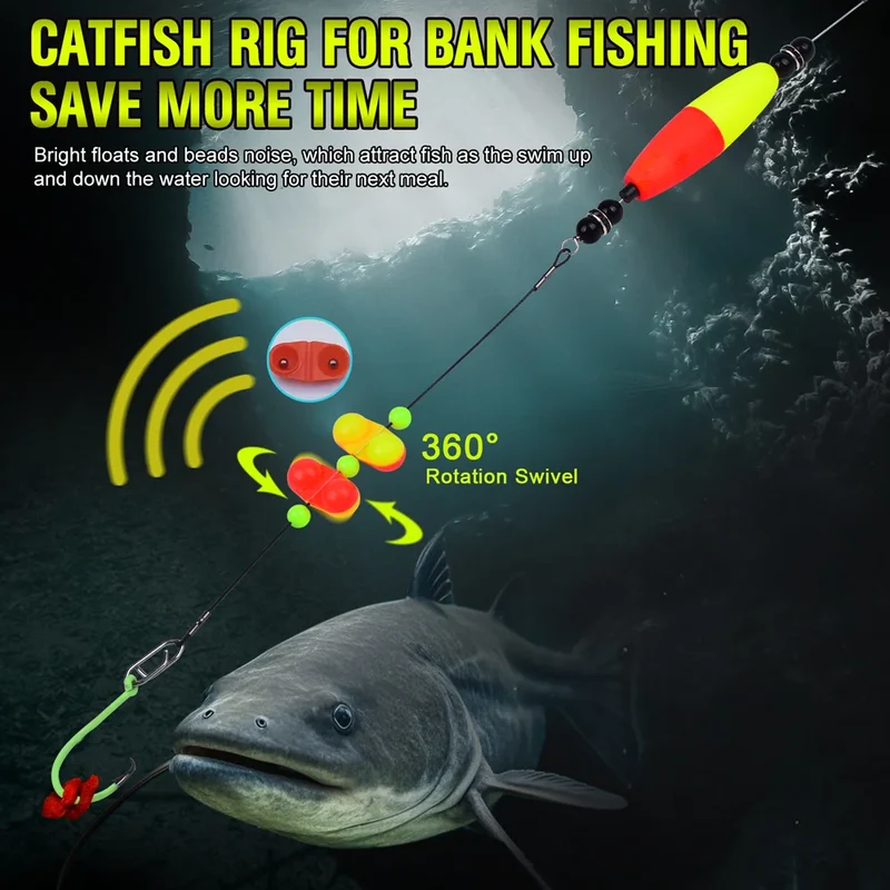 PROBEROS 5pcs 6/0 8/0 10/0 Artificial Catfish Rigs with Rattler High Quality Fishing Equipment for Freshwater Fishing Wholesale