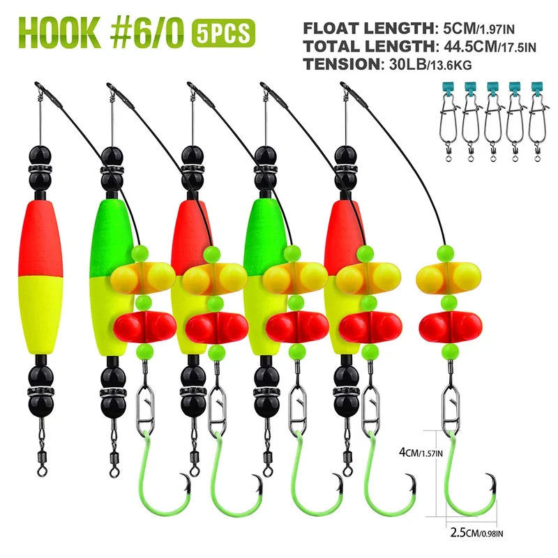 PROBEROS 5pcs 6/0 8/0 10/0 Artificial Catfish Rigs with Rattler High Quality Fishing Equipment for Freshwater Fishing Wholesale