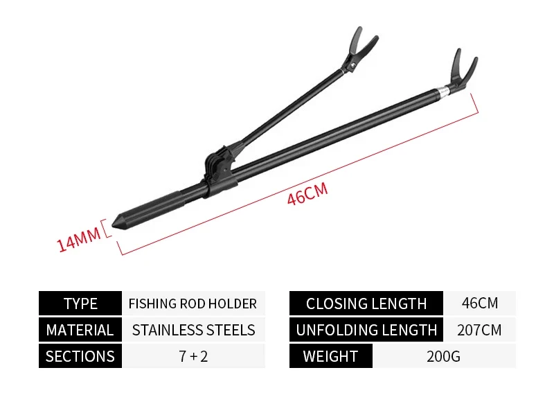 Shawto 2.1M Stainless Steel Thickened Telescopic Fishing Rod Holder 7 Section Bracket Rack Pole Stand Fishing Tools