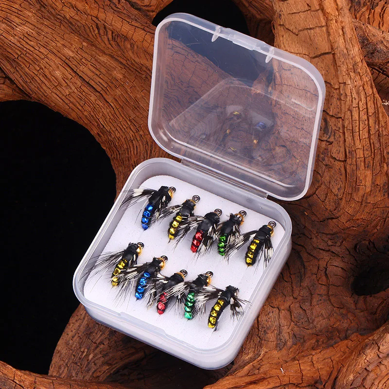 5/10pcs Brass Bead Head Fast Sinking Nymph Scud Fly Bug Worm Trout Fishing Flies Artificial Insect Fishing Bait Lure