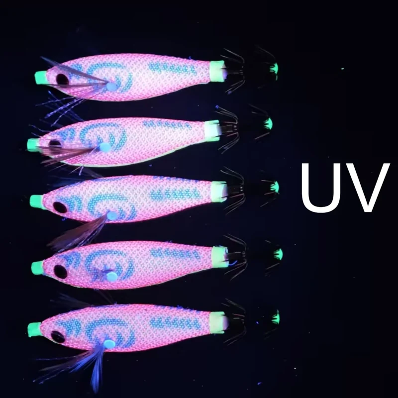 5pcs/box Horizontal Egi Set 8cm Glow Horizontal Squid Jig Real Shrimp Fishing Lure Saltwater Cuttlefish UV Shrimp Octopus Baits