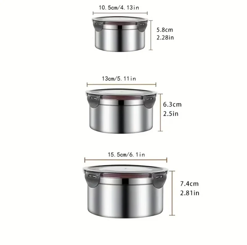 Cross-Border Stainless Steel Crisper Food Storage Box Refrigerator Sealed Box Fruit Lunch Box Lunch Box Korean Three-Piece Set