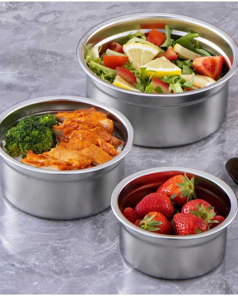 Cross-Border Stainless Steel Crisper Food Storage Box Refrigerator Sealed Box Fruit Lunch Box Lunch Box Korean Three-Piece Set