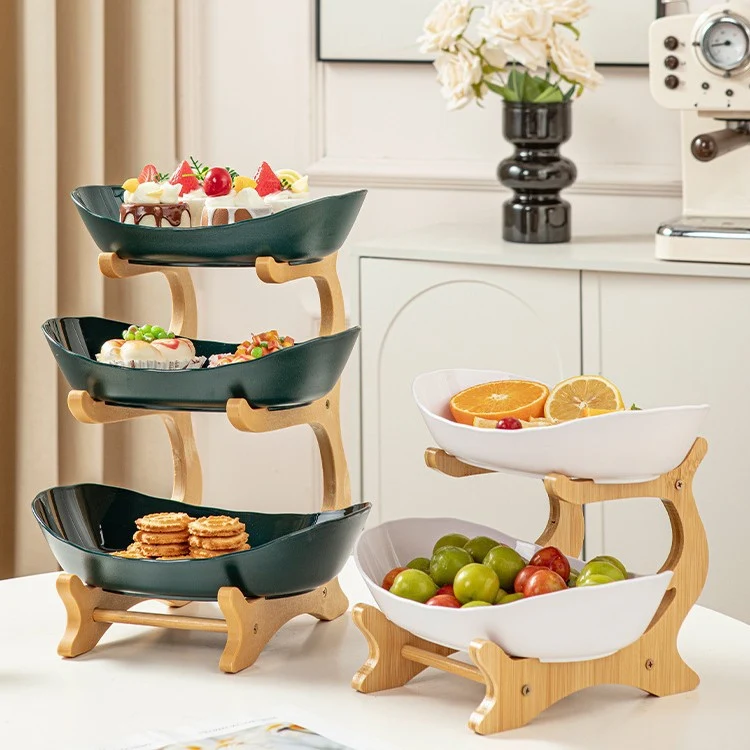 Imitation Wood Grain Household Cross-Border Multi-Layer Household Living Room Fruit Plate Candy Fruit Plate Three-Layer Double-Layer Plastic Rack Fruit Plate