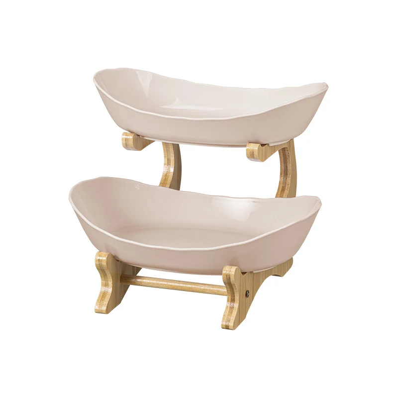 Imitation Wood Grain Household Cross-Border Multi-Layer Household Living Room Fruit Plate Candy Fruit Plate Three-Layer Double-Layer Plastic Rack Fruit Plate