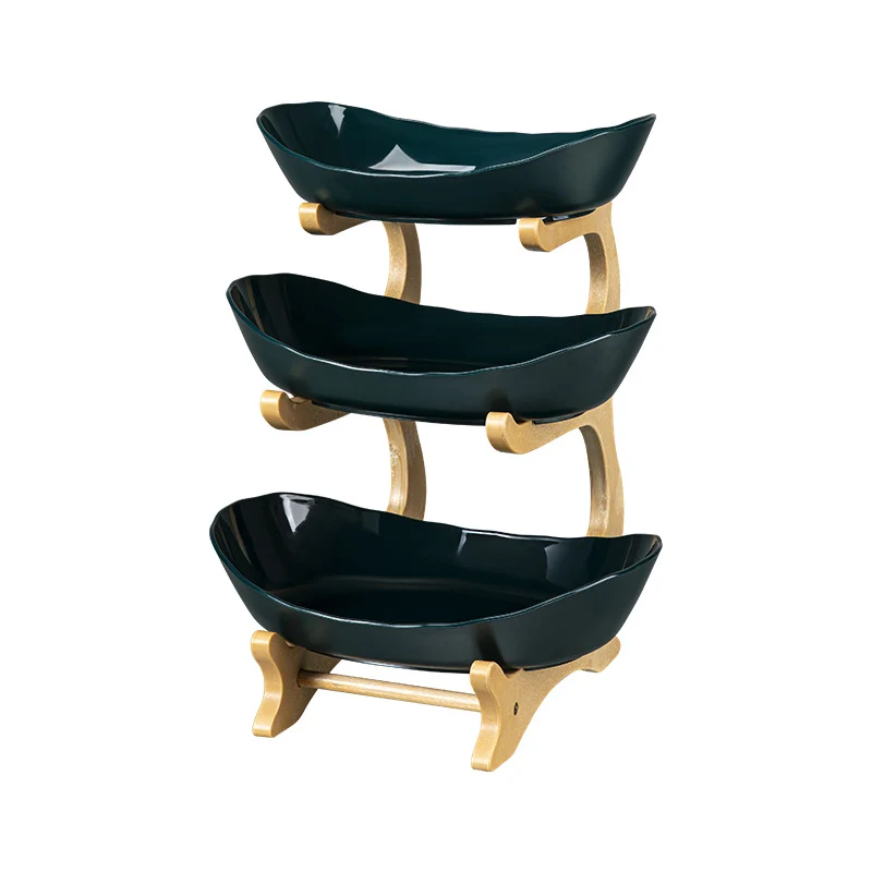 Imitation Wood Grain Household Cross-Border Multi-Layer Household Living Room Fruit Plate Candy Fruit Plate Three-Layer Double-Layer Plastic Rack Fruit Plate