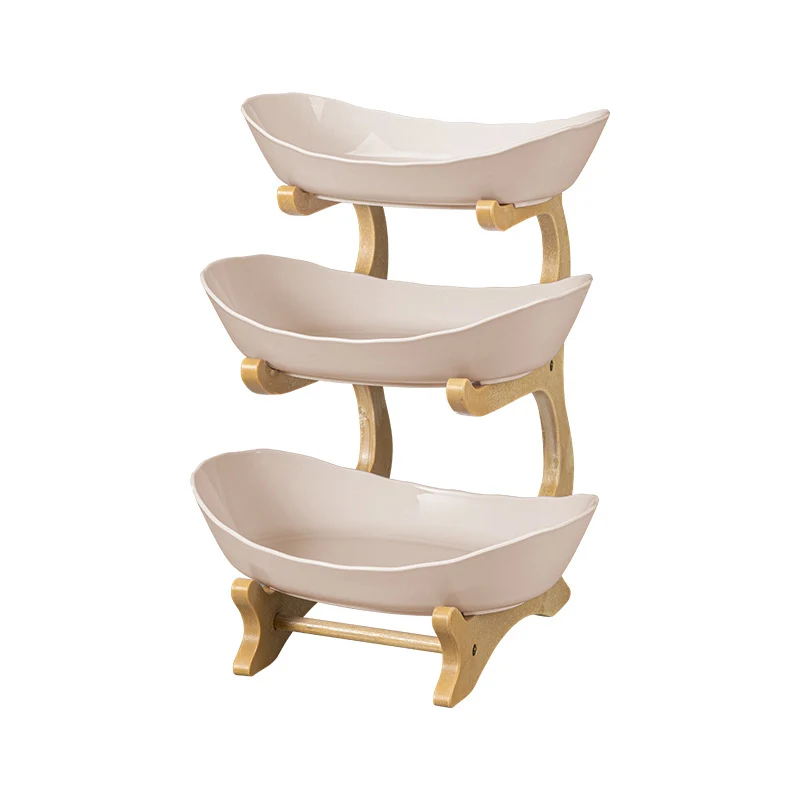 Imitation Wood Grain Household Cross-Border Multi-Layer Household Living Room Fruit Plate Candy Fruit Plate Three-Layer Double-Layer Plastic Rack Fruit Plate