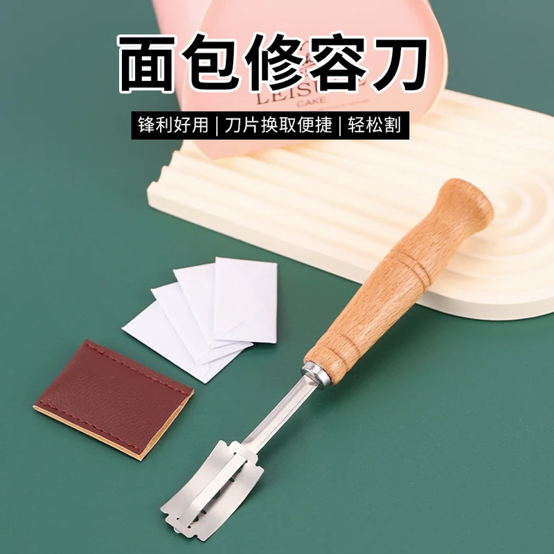 Wooden Handle Curved Bread Cutter Creative Stainless Steel Bread Trimming Knife Dough Dividing Knife European Style Baguette Cutting Pattern