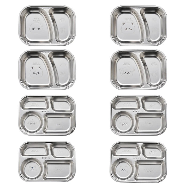 Hongjun Da 304 Stainless Steel Dinner Plate with Cartoon Patterns, Children's Dinner Plate, Kindergarten Divided Plate, Baby Food Plate