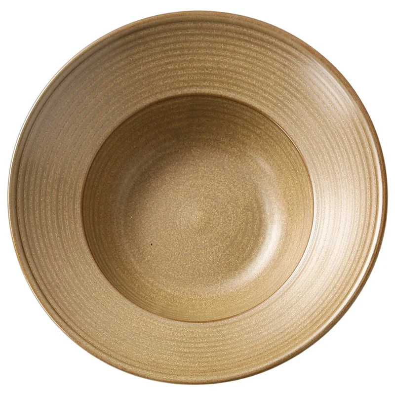 Retro Style Ceramic Kiln Straw Hat Plate Restaurant Hotel Home Threaded Pasta Plate Japanese Fruit Salad Snack Plate
