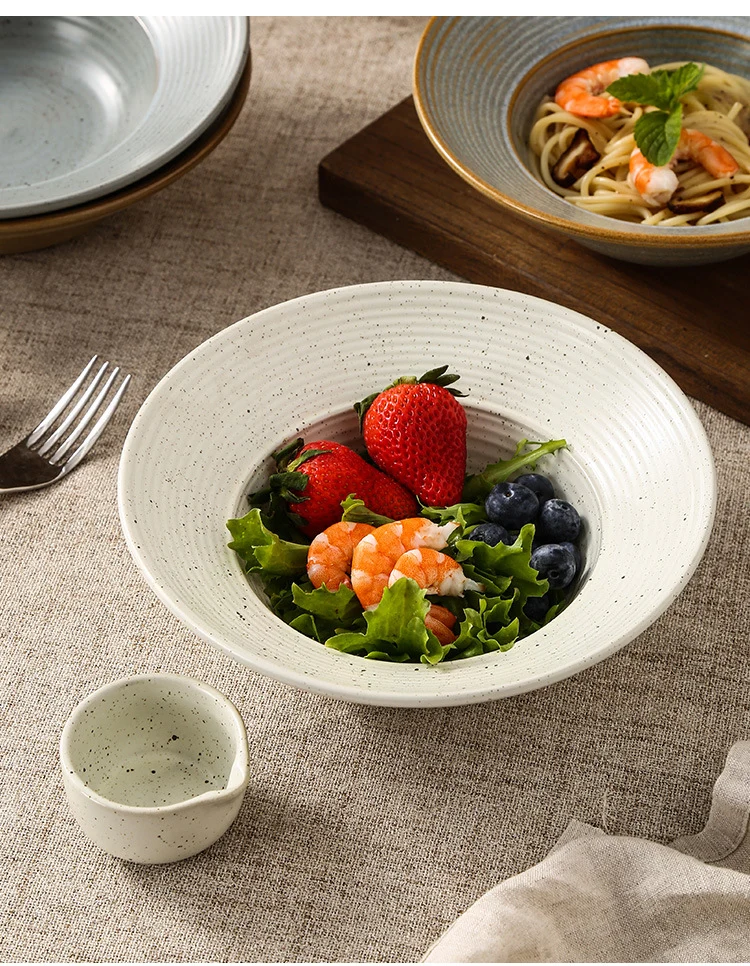 Retro Style Ceramic Kiln Straw Hat Plate Restaurant Hotel Home Threaded Pasta Plate Japanese Fruit Salad Snack Plate