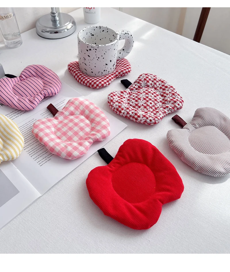 Meizuo Elements Korean-Style Ins-Style Apple Quilted Coasters Fabric Tea Coasters Cute Anti-Scalding Mats Factory Direct Sale