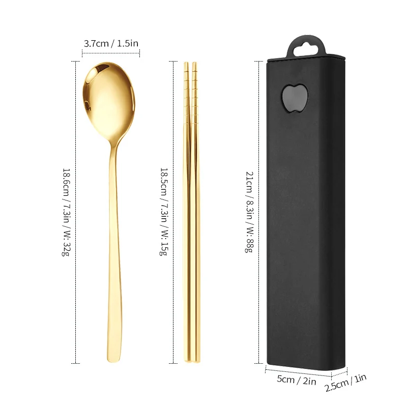 304 Stainless Steel Convenient Tableware Fork, Spoon and Chopsticks Three-Piece Set Outdoor Travel Student Storage Box Tableware Set