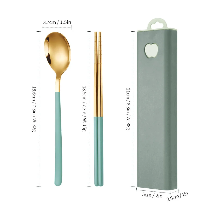 304 Stainless Steel Convenient Tableware Fork, Spoon and Chopsticks Three-Piece Set Outdoor Travel Student Storage Box Tableware Set