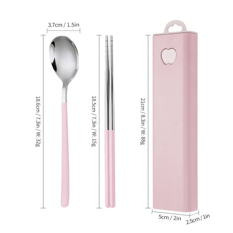 304 Stainless Steel Convenient Tableware Fork, Spoon and Chopsticks Three-Piece Set Outdoor Travel Student Storage Box Tableware Set
