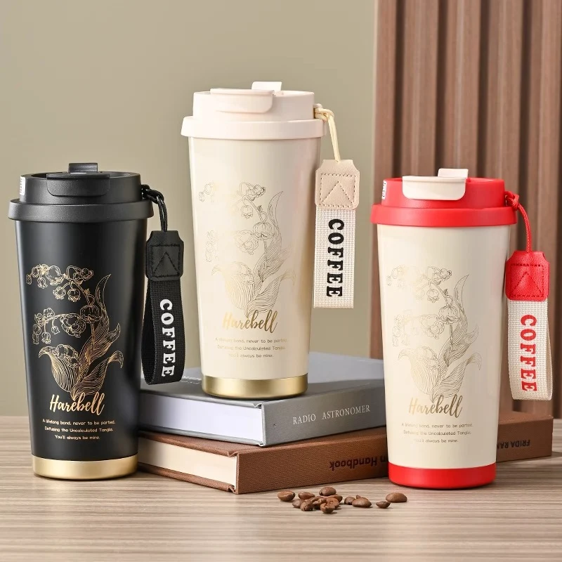 316 stainless steel Lily of the valley coffee cup double vacuum thermos cup high color value outdoor portable accompanying double drinking cup