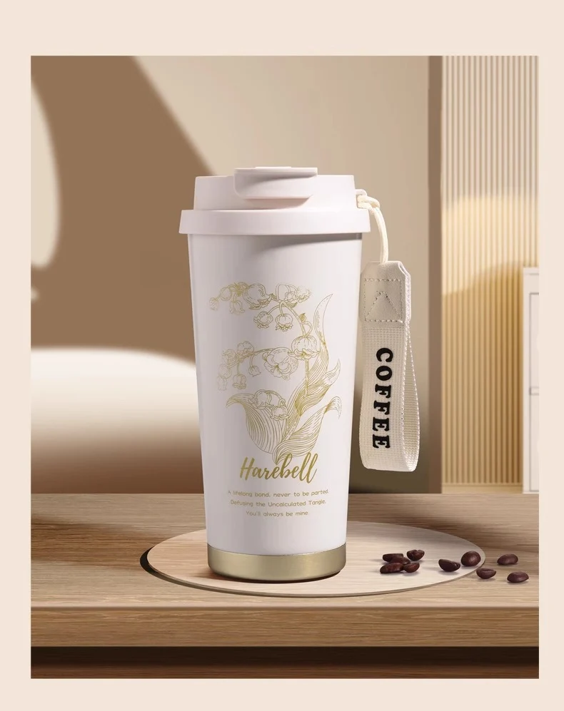 316 stainless steel Lily of the valley coffee cup double vacuum thermos cup high color value outdoor portable accompanying double drinking cup