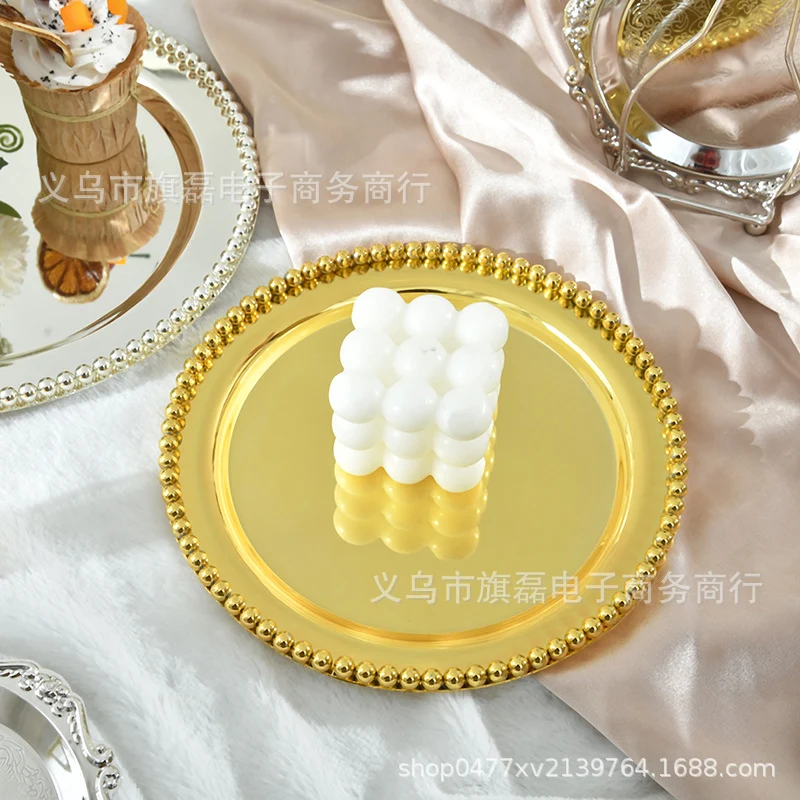 European-style metal bead spot snack cake plate silver-plated fruit plate afternoon tea cake jewelry tray photo props