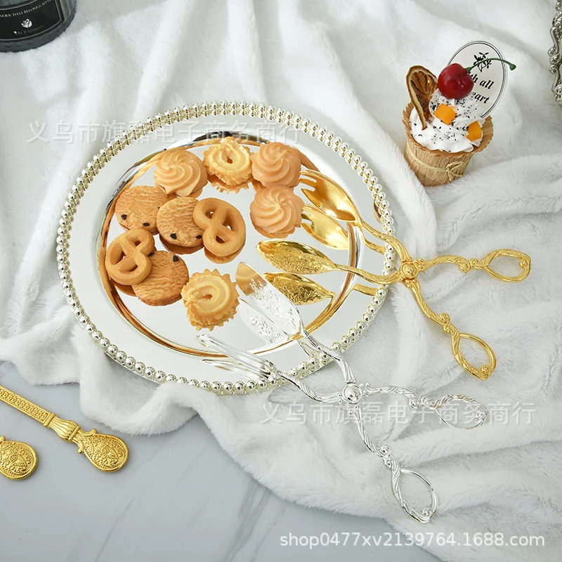 European-style metal bead spot snack cake plate silver-plated fruit plate afternoon tea cake jewelry tray photo props