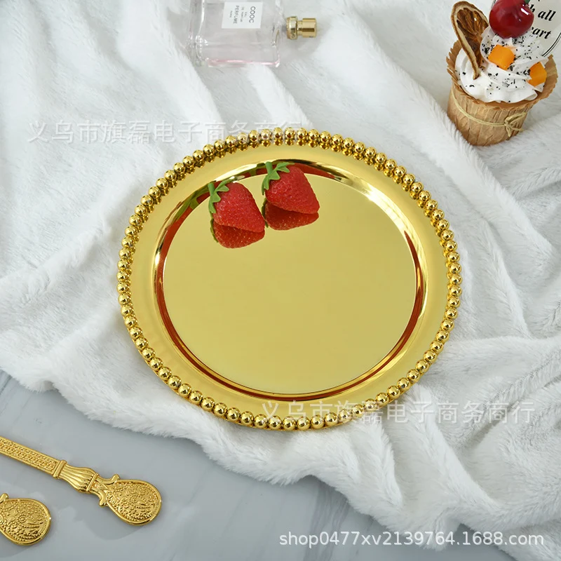 European-style metal bead spot snack cake plate silver-plated fruit plate afternoon tea cake jewelry tray photo props