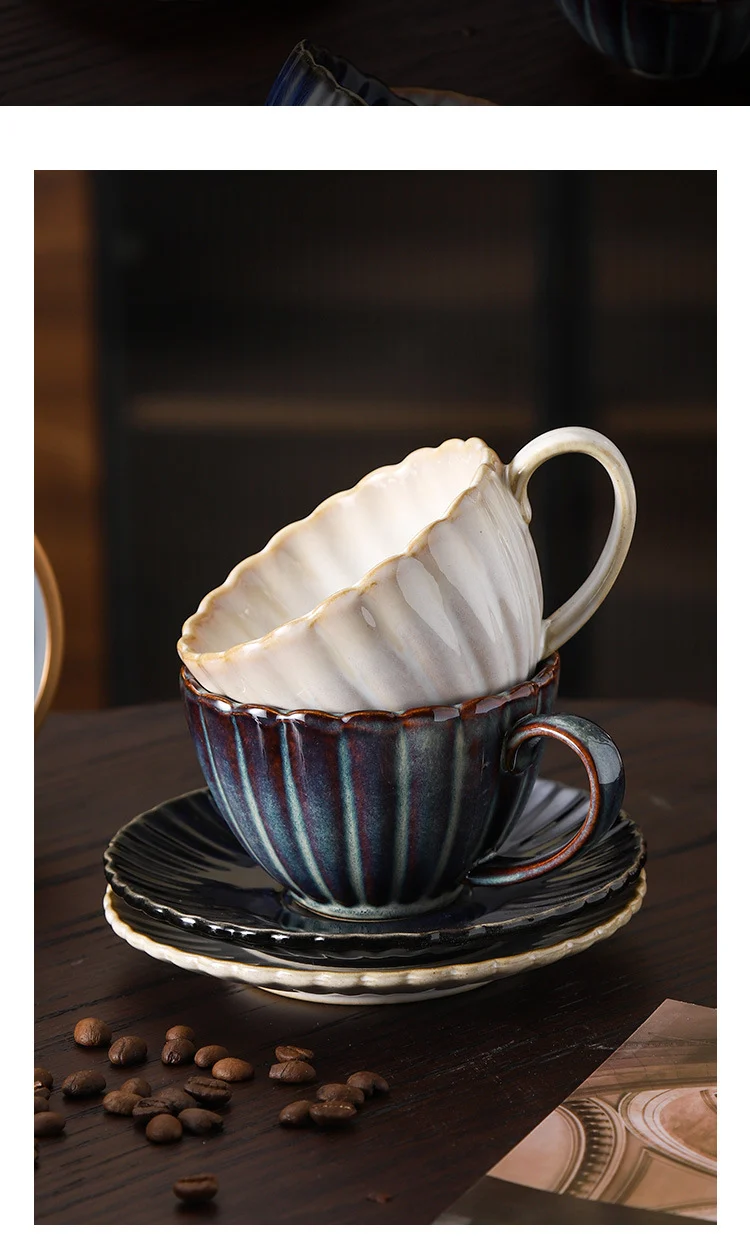 Retro High-grade Sense Striped Kiln Change Ceramic Cup Hotel Home Office Milk Coffee Cup Afternoon Tea Drinking Cup