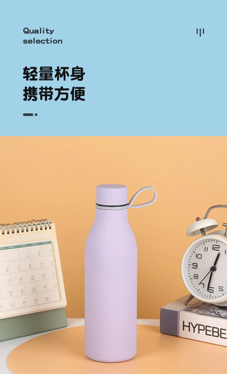 Cross-border American Style Sports Water Cup with Handle Outdoor Thermos 304 Stainless Steel Small Mouth Bottle Sports Frosted Water Bottle
