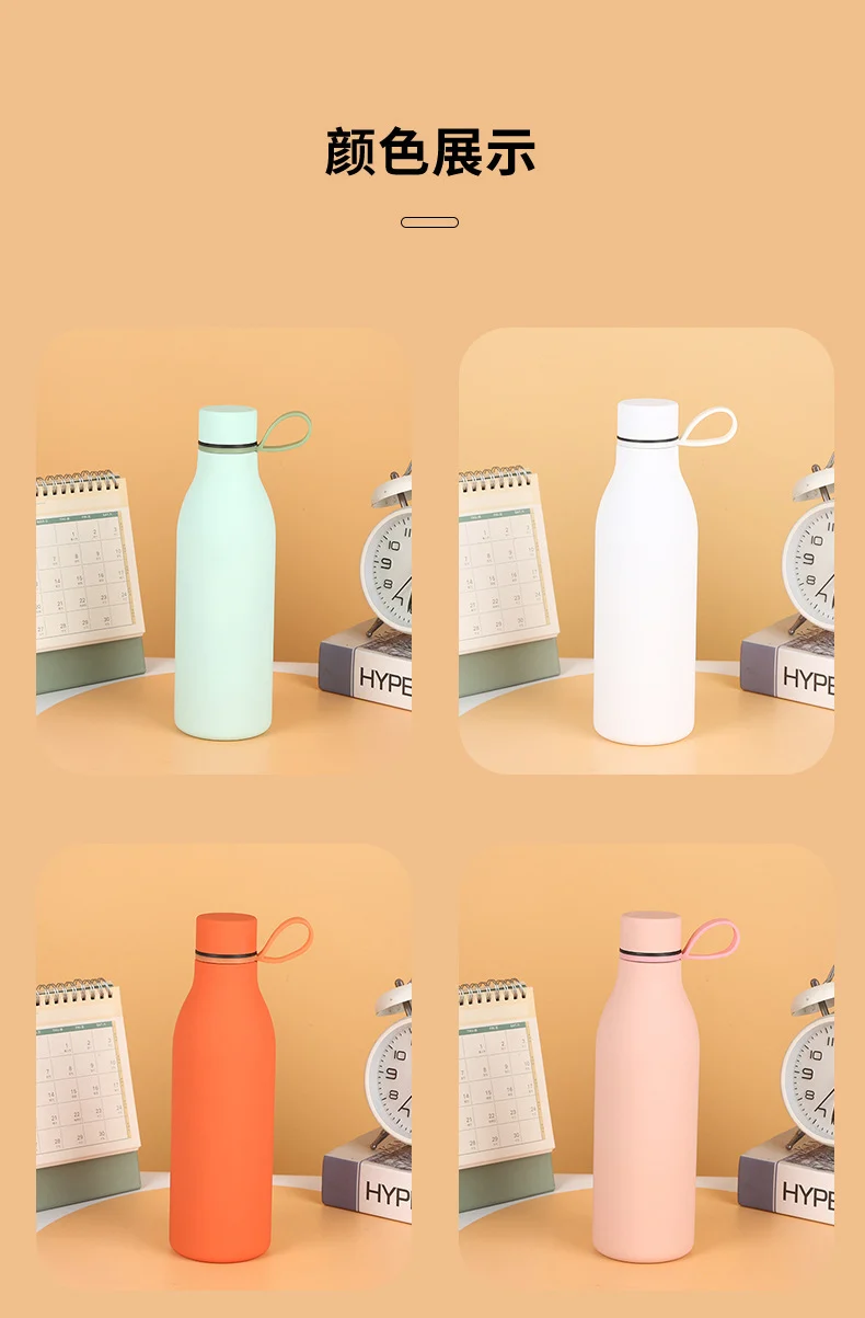 Cross-border American Style Sports Water Cup with Handle Outdoor Thermos 304 Stainless Steel Small Mouth Bottle Sports Frosted Water Bottle