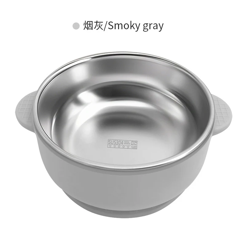 Cross-border Stainless Steel Children's Bowl Household Cute Baby Drop-resistant Heat-insulated Tableware Kindergarten Children's Rice Bowl with Suction Cup